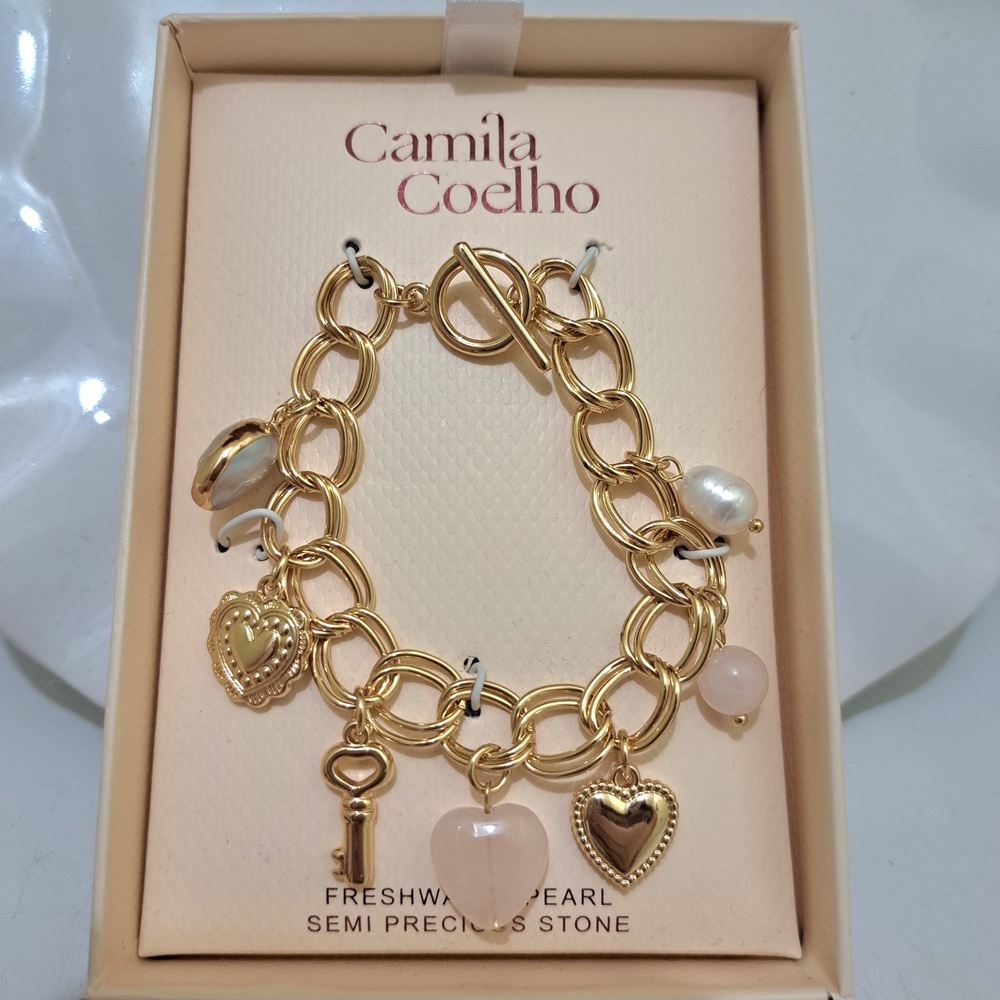 Camila Coelho Gold Bracelet with Heart and Key Charms